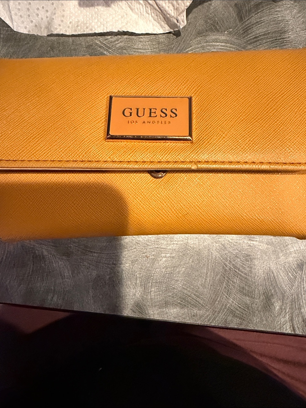 GUESS Orange Textured Saffiano Envelope Clutch